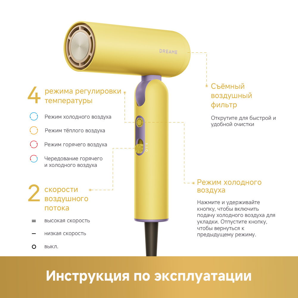 Фен Dreame Hairdryer Pocket Cake Lemon