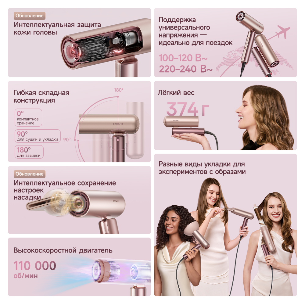 Фен Dreame Hairdryer Pocket Aura Pink
