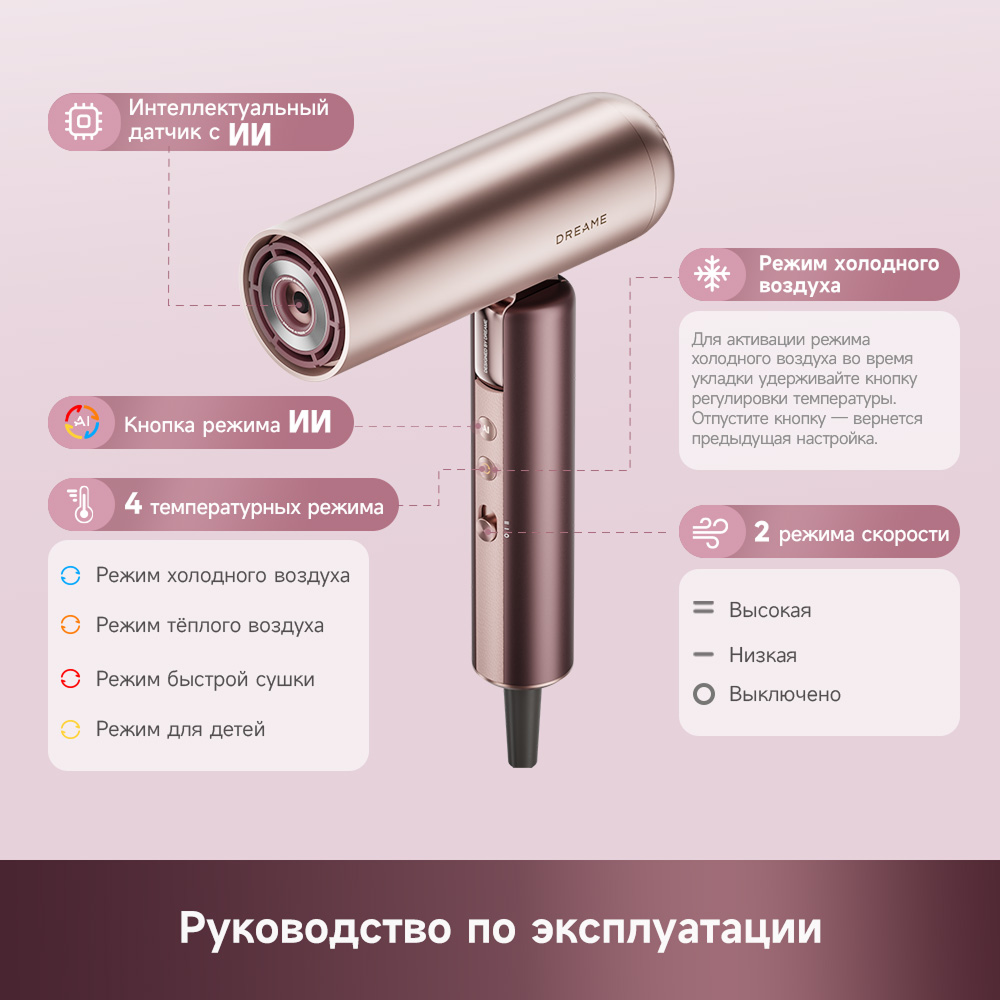 Фен Dreame Hairdryer Pocket Aura Pink