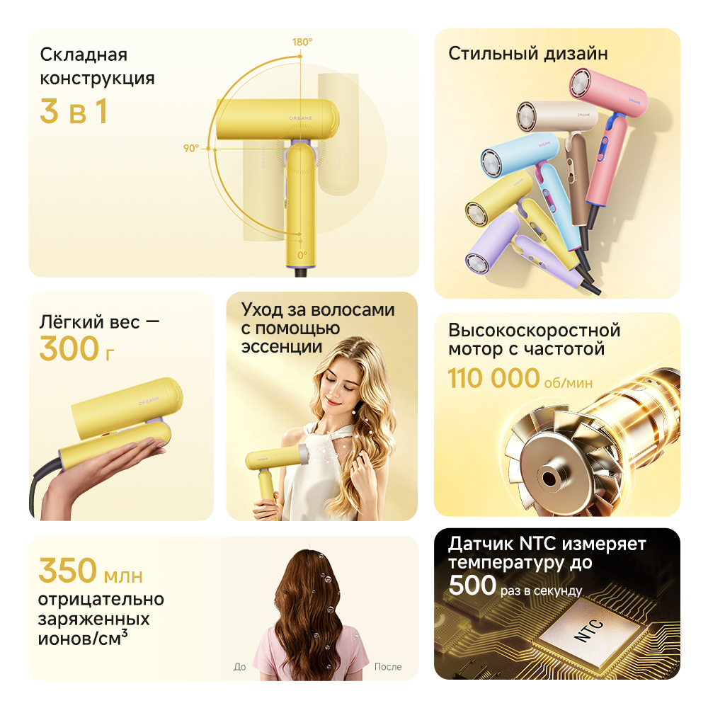 Фен Dreame Hairdryer Pocket Cake Lemon